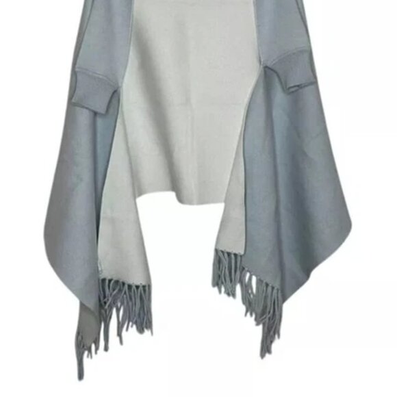 MERSEA Reversible Travel Wrap Shawl Sky Blue Cream Fringe One Size - Picture 2 of 7